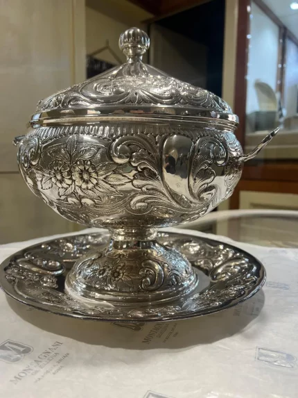 Legumiera in argento 800 completa di vassoio base gioielleria montagnani roma
